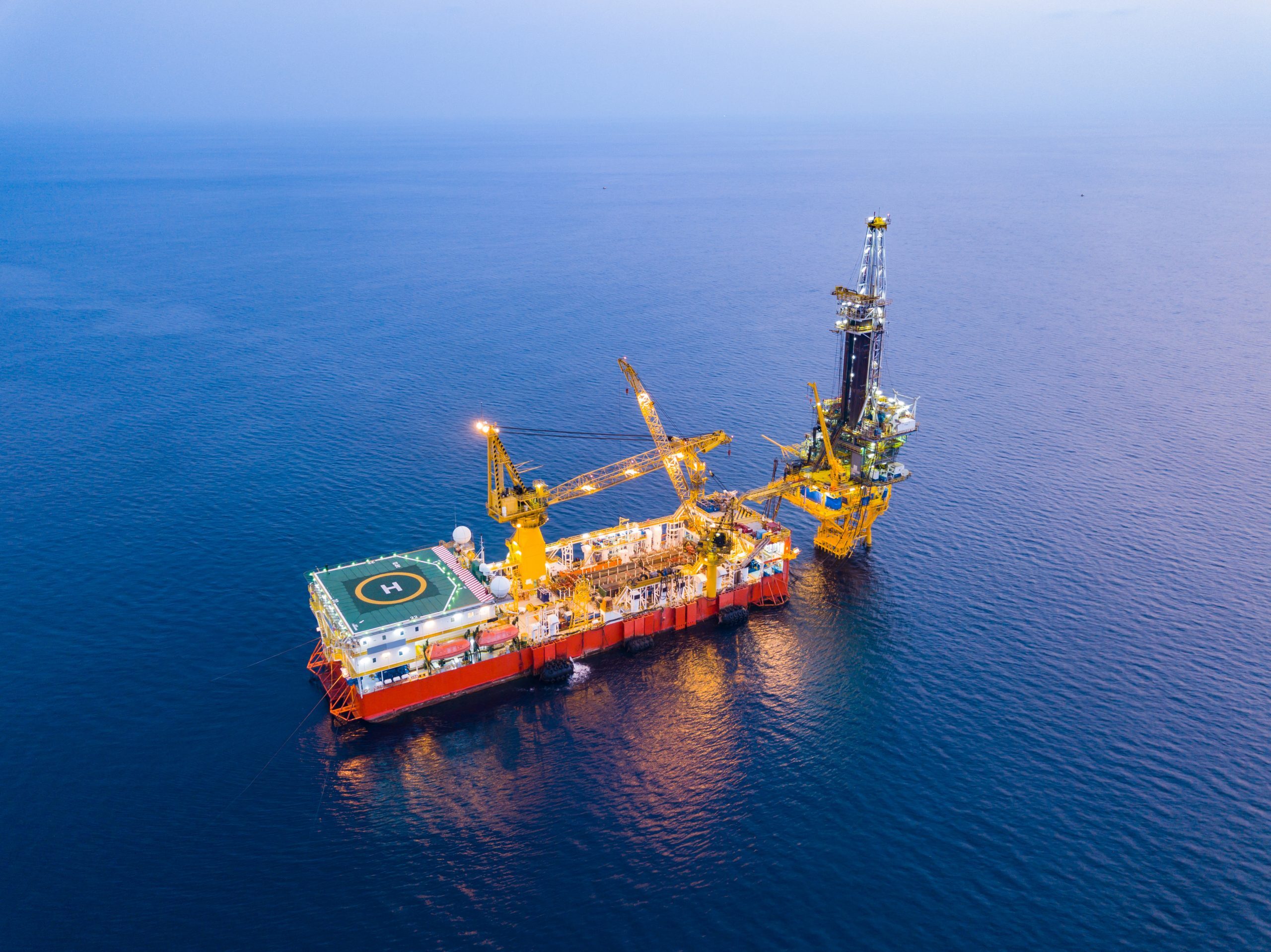 Aerial View of Tender Drilling Oil Rig